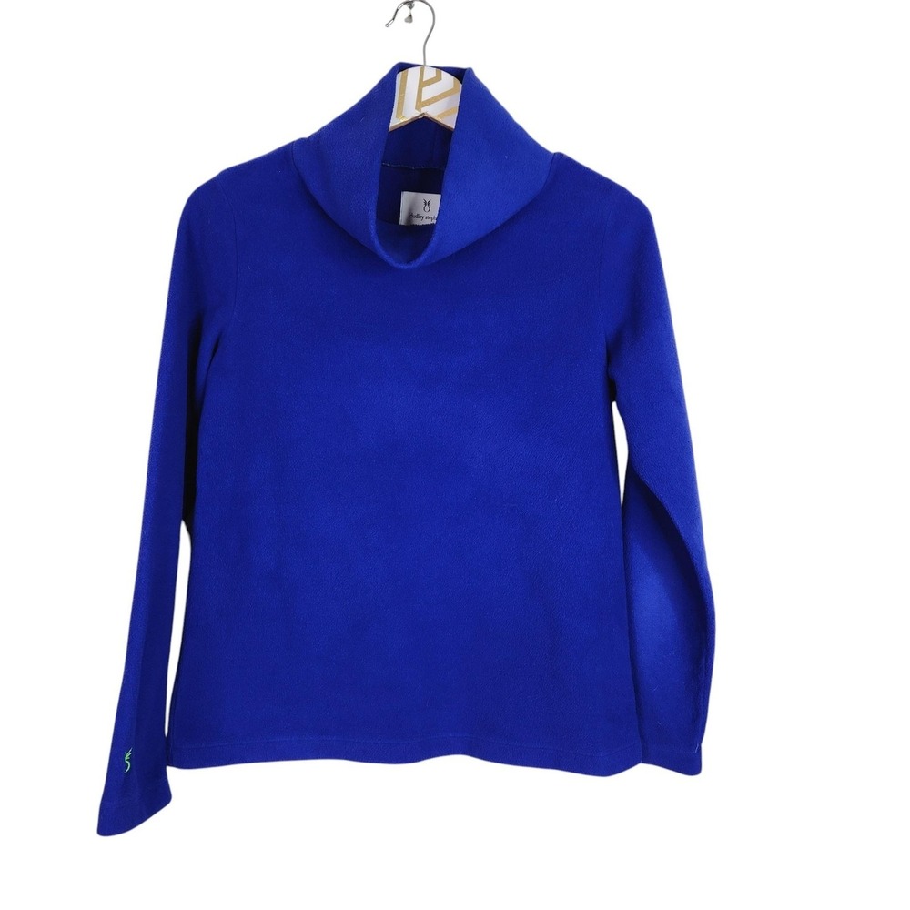 DUDLEY STEPHENS‎ Sweater Womens Small Blue Fleece Turtleneck Pullover Logo